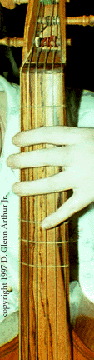 [close-up of gamba fingerboard]