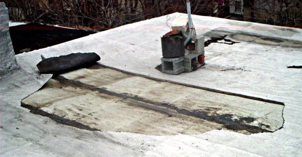 section of roof, looking southeast, showing wind damage