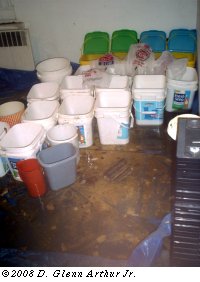 view of the buckets in 'lake bedroom' upstairs