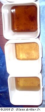 some of the 'roof tea' collected in buckets upstairs